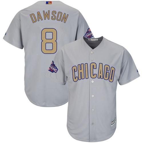 Cubs #8 Andre Dawson Grey Gold Program Cool Base Stitched MLB Jersey